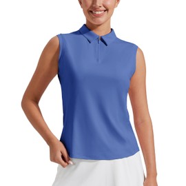 Pioneer Camp Sleeveless Polo Shirts for Women UPF 50+ Quick Dry Quarter Zip Athletic Tops Tennis Pickleball,Blue,M