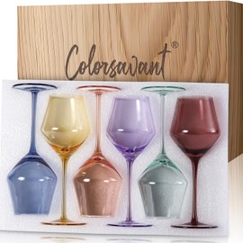 Colorsavant HandBlown Muted Color Wine Glasses Set 6, 16oz Pastel Crystal Wine Glass with Stem, Elegant Soft-Tone Aesthetic for Home Decor, Wine Gift for Women,Birthday, Housewarming,Anniversary