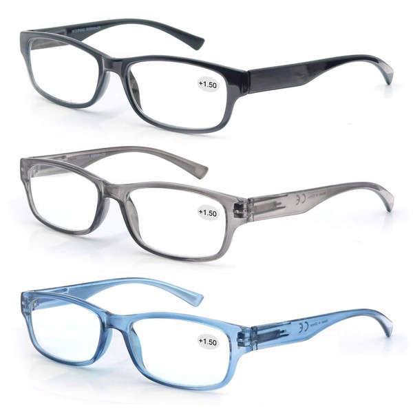 Juego de gafas de lectura de colores mezclados con bisagras de resorte, calidad vintage, comodidad para hombres y mujeres, 3 Pack Mix Color, M