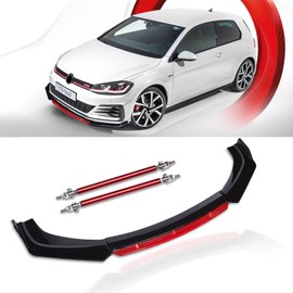 KEEPDSGN Front Bumper Lip Chin Spoiler Splitter Diffuser Protector Body Kit （Gloss Black,Red Tongue） with Adjustable 10"-13" Strut Rods (Red) Compatible with 350z Altima Sentra