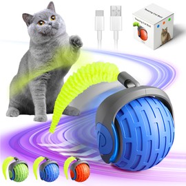 2025 New Interactive Cat Ball Toy for Indoor Cats Rotating Ball to y,Automatic Moving for Bored Indoor Kitten,360°Automatic Rolling Balls Toy Electric Dogs Cat Balls(Blue)