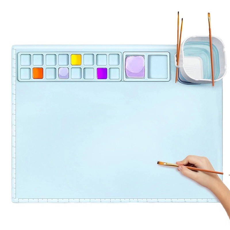 Silicone Painting Mat with Water Cup Washable Protruding Scale Line