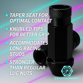 EZAccessory 14x1.5 Extended Tuner Lug Nuts 32 Pcs+Key Black Racing Open End for Ford Excursion 03-05 F250 F350 2003+ Aftermarket Wheel