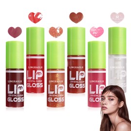 6 Colors Lip Oil Set,Big Brush Head Lip Glow Oil,Moisturizing Shiny Lip Plumping Lip Gloss Oil,Non-sticky Long Lasting Hydrating Tinted Lip Oil for Women