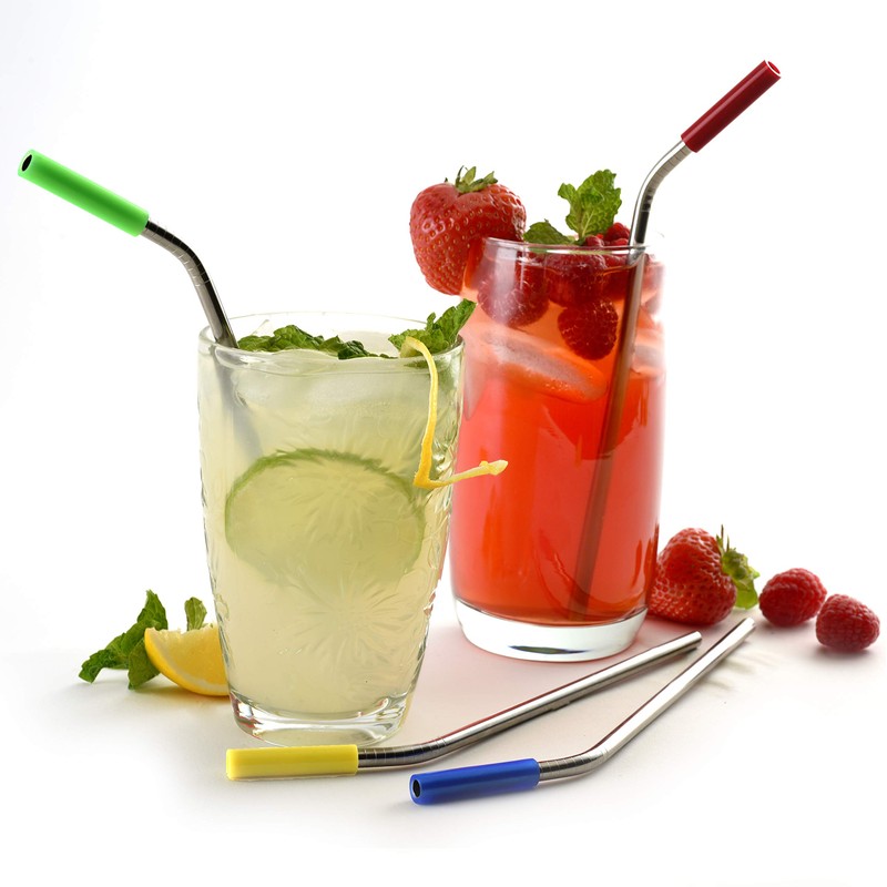 Norpro Stainless Steel Silicone Tipped Drinking Straws with 2 Cleaning