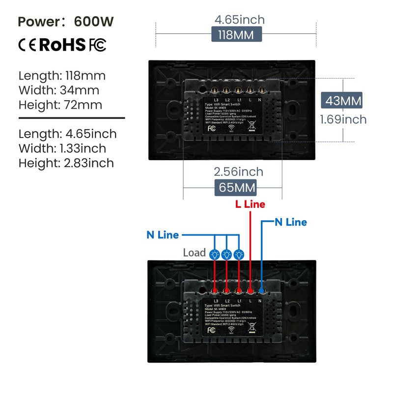 LOUYSGEN Smart Switch for Light 3 Way Need Neutral Wire,FCC