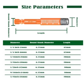 JOERIC 10 PCS Orange Dry Diamond Drill Bits Set, Hex Shank Diamond Hole Saw Kit with Storage Bottle, for Granite Marble Tile Ceramic Stone Glass Hard Materials (Not for Wood) with Size 3/16'' to 1/2''