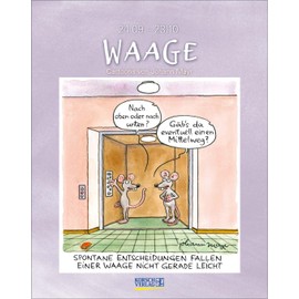 Waage 2025: Sternzeichenkalender-Cartoonkalender als Wandkalender im Format 19 x 24 cm.