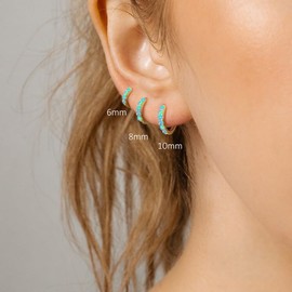 Rockyu Women's 925 Silver Earrings, Gold Hoop Earrings, 0.3 inch (6 mm), 0.3 inch (8 mm), 0.4 inch (10 mm), Opal, Blue/White, Small, Everyday Use, Birthday Gift, Sterling Silver, Opal