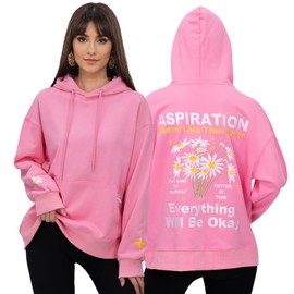 Lephissa 2024 Premium Embroidered Long Sleeve Casual Hoodies Sweatshirt Cotton Campus Varsity Pullover Girls Graphic Letter Streetwear Top - Pink M