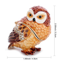 Vie jeune Hand Painted Enamel Wise Owl Trinket Box, Hinged Unique Mini Ring Necklace Jewelry Organizer, Classical Bejeweled Storage, Figurine Collectible Keepsake Home Decor (Wise Owl)