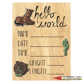 Cohas Hello World Newborn Baby Announcement Printed Wood Sign with Old West Theme, 12 by 16 Inches, Red Marker