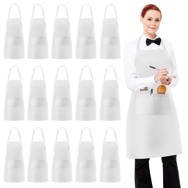 Pack of 15 Cooking Aprons, Adjustable Baking Apron with 2