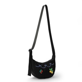 Embroidered Small Nylon Crescent Bag - Casual Shoulder Crossbody with Adjustable Strap & Dual Interior Pockets