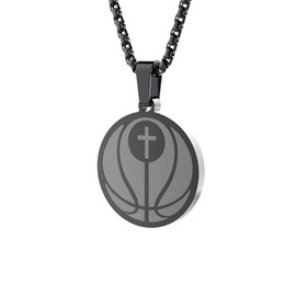 seensea Sports Pendant Necklace Basketball Inspirational Bible Verse Luke 1:37 Christian Gift for Men (Black basketball)