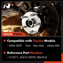 A-Premium Rear Wheel Bearing and Hub Assembly with 4-Lug Compatible with Toyota Yaris 2006-2007