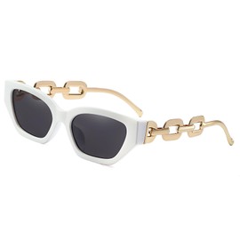 Dollger Retro Cat Eye Sunglasses for Women Hexagon Narrow Rectangle Frame Metal Chain Arm Luxury Sunglasses