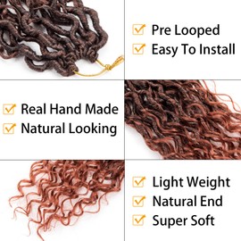 14 Inch 8 Packs Goddess Locs Crochet Hair Pre Looped Faux Locs Crochet Hair for Women Soft Boho Hippie Locs Hair Extension Synthetic (#T350)
