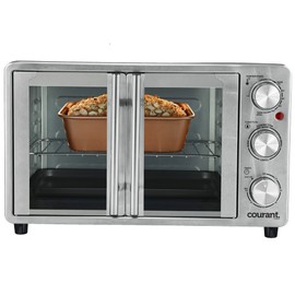 Courant French Door Convection Toaster Oven & Broiler, Bake Broil Toast Oven, Fits 9x13’’ Aluminum Baking Pan, 6-Slices, 10’’ Pizza, Convection Oven - Stainless Steel