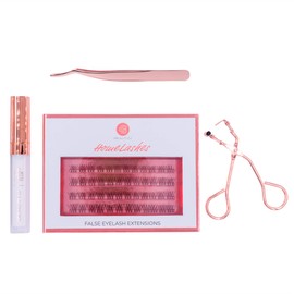 BeautyU® HomeLashes Starter Set, Natural Look, with Artificial Eyelashes, Transparent Eyelash Glue, Eyelash Tweezers & Open Eyelash Curler, Eyelash Extension Set with Individual Eyelash Fans