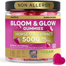 HealRich Vegan Hair, Skin & Nail Gummies - Biotin, Collagen & Horsetail Extract Vitamins - Hair Growth Formula for Kids & Adults - Made in The USA