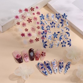 BSITSSS 5D Embossed Flowers Nail Stickers for Nail Art, Floral Nail Art Stickers, Nails Sticker Decoration Accessories, 3 Sheets Fashion Sticker Nails