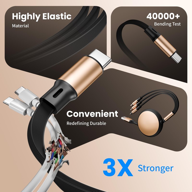 3 in 2 Multi Charging Cable, Retractable Car Charger for