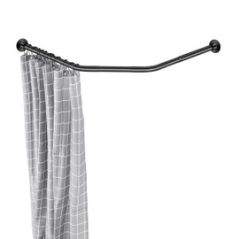 Adjustable Black Corner Shower Rod, 31-41 Inch Diamond Shaped Shower Curtain Rod, Curved Shower Curtain Rod, Rustproof 304 Stainless Steel Shower Rod for Bathroom Bathtub Drill and No Drill
