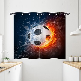 ANHOPE Football Curtains Eyelet Ring Top Thermal Insulated 80% Blackout Curtains with Sports Theme Flame Soccer Print Pattern Window Drapes for Kids Boys Bedroom Living Room 28 x 54 Inch Drop 2 Panels
