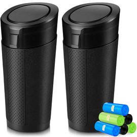 ZSZJOLCT Car Trash Can Bin with Lid - 2 Pack, Leakproof Garbage Can for Vehicle, Mini Trash Bin with 180 Attached Trash Bags, Easy to Clean Cup Holder Trash Can for Car, Home, Office