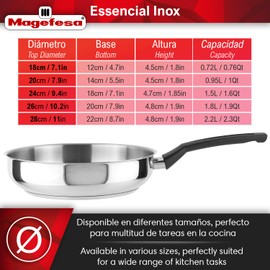 MAGEFESA Essencial Inox 10.2-Inch Stainless Steel Frying Pan, Silver, No Coating or Nonstick, Eco-Friendly, Compatible with All Stovetops Including Induction