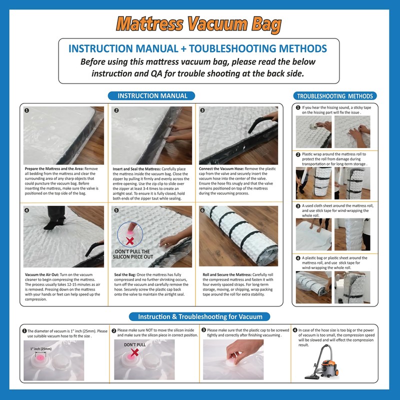 Storage Logic King/Cal-King Foam Mattress Vacuum Bag for Moving, Storage,