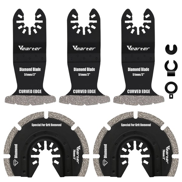 Vearter 5PCS Diamond Oscillating Saw Blades, Universal Multitool Blades for