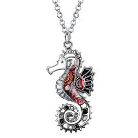 LONYOO Enamel Cute Seahorse Necklace Pendant Zinc Alloy Ocean Hippocampus Trendy Necklace for Women Girls Gifts, Zinc Zinc enamel, No Gemstone