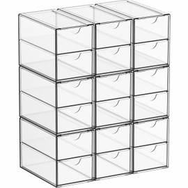 Yieach 9 Pack Small Acrylic Drawers With 18 Drawers,Clear Drawer Organizers Stackable,School,Office Supplies Organizer And Storage Bins for Stationery,Pen,Pencil,Craft,Glasses,Sunglass Organizer Case