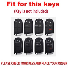 TECART Metal Key Fob Cover Compatible with Chrysler 200 300 Leather Remote Key Fob Case Protection Shell Accessories, Long-red