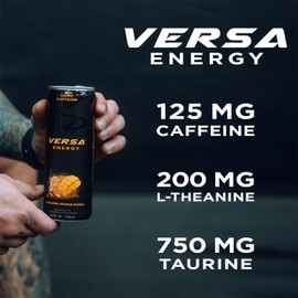 PEScience VERSA Energy, Mandarin Orange Mango, Carbonated Sugar Free 125mg Caffeine Energy Drink, Case of 12