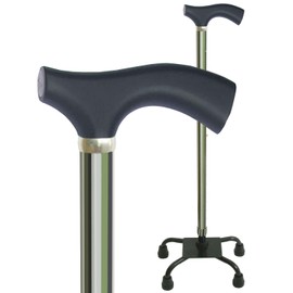 Switch Sticks Adjustable Quad Walking Stick Cane with Comfortable Wood Handle, Huntington