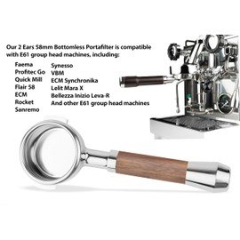 LILQ Two Ears 58mm Bottomless Naked Portafilter | Compatible with 58mm E61 Group Head Machines | Espresso Coffee Accessories | Stable Handle (Blackwood Fusion, 58mm For E61)