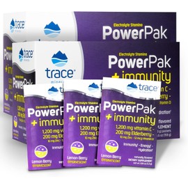 Trace Minerals | Power Pak Electrolyte + Immunity Boost Drink Packets | 1200 mg Vitamin C, Elderberry, Zinc, D3, B6, B12 | Immunity, Hydration, & Energy Support | Fizzy Lemon Berry | 60 Packets