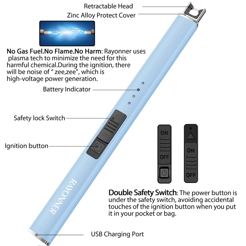 RAYONNER Lighter Electric Lighter Candle Lighter Rechargeable USB Lighter Arc