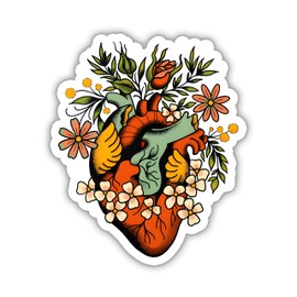 (3Pcs) Anatomical Heart Sticker Nurse Sticker Medical Sticker Floral Heart Sticker Waterproof Die-Cut Vinyl Decal for Water Bottle Laptop Kindle Booktok Nursing Worker Gifts (3 Inches)