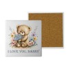 Ceramic Coasters - Handprinted 10x10cm Cute Teddy Bear Design -