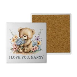 Ceramic Coasters - Handprinted 10x10cm Cute Teddy Bear Design - Nanny - Sentimental Handmade in the UK