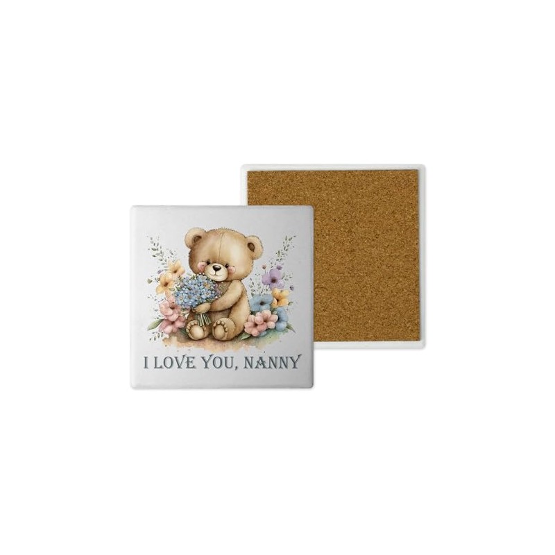 Ceramic Coasters - Handprinted 10x10cm Cute Teddy Bear Design -