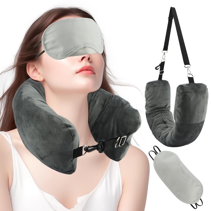 2Pcs Stuffable Travel Neck Pillow,Velvet No‑Filler Fillable Travel Pillow