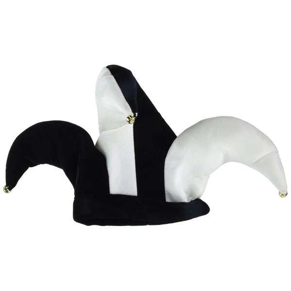 Beistle Unisex Plush Black & White Jester Hat – Clown & Carnival-Themed Accessory, Mardi Gras Party Supplies, Halloween Costume Dress-Up, Medieval Headwear