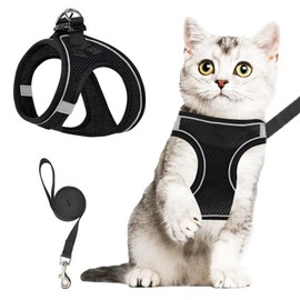 Cat Lead, Cat Harness with Lead, Escape Proof, Cat Strap, Small, Reflective and Breathable, The Cat Lead Runs to Prevent Cats from Removing from the Lead (Black)