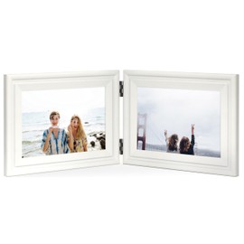 JD Concept Double 5x7 Horizontal Combo, Art 5 x 7 White Wood Picture Frame - Opening 4.5x6.5 Foldable Photo Frame, for 5 by 7 Landscape View