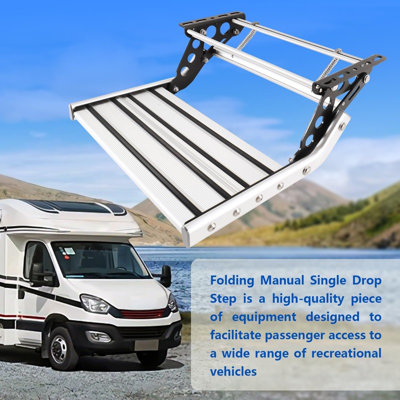 RV Folding Single Step Non-Slip RV Stairs One-Hand Expand or